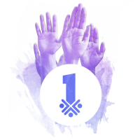 number one icon in front of raised hands